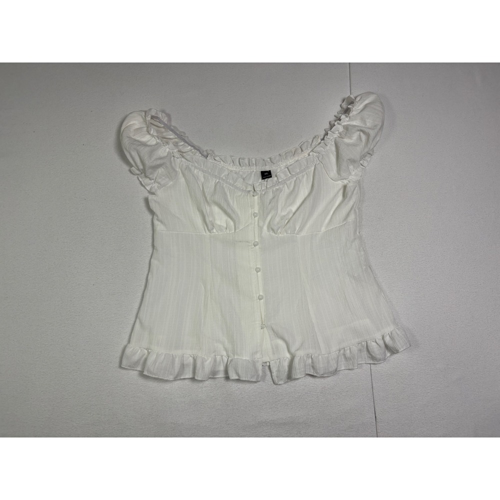 SHEIN White Ruffle Milkmaid Peasant Top Short Puff Sleeve Plus Size 0XL